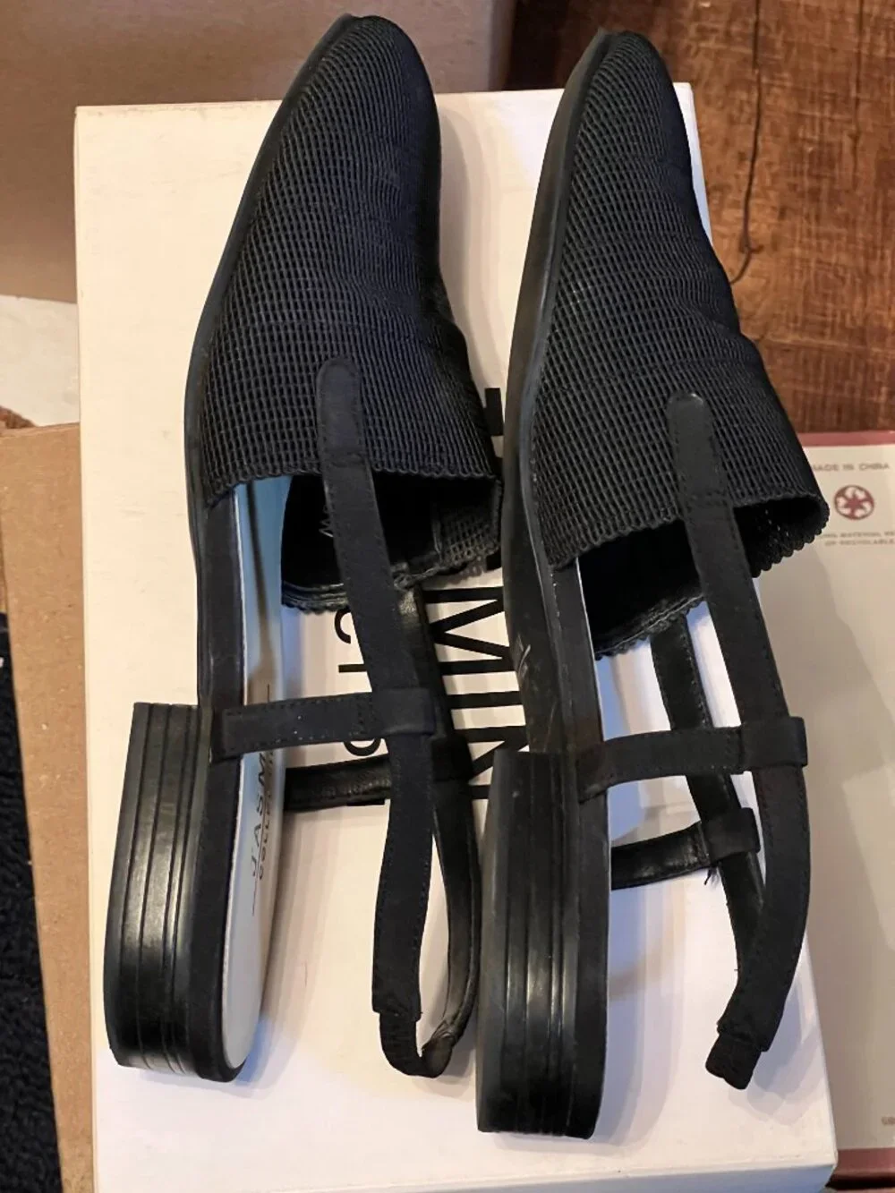 Jasmin Black Stretch Macrame Leather Sandals Size 8W